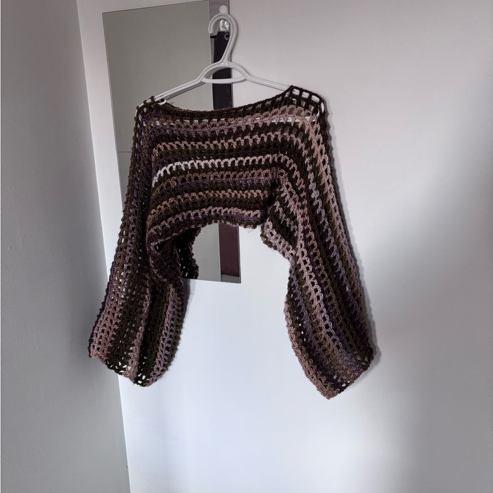 Crochet Striped Crop Top - Brown & Pink